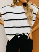 Striped Batwing Sleeve Knit Top White OutfitFlow